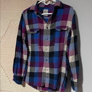 Mossimo Supply Co. Women's Plaid Button-Down Shirt - Purple, Blue, Black